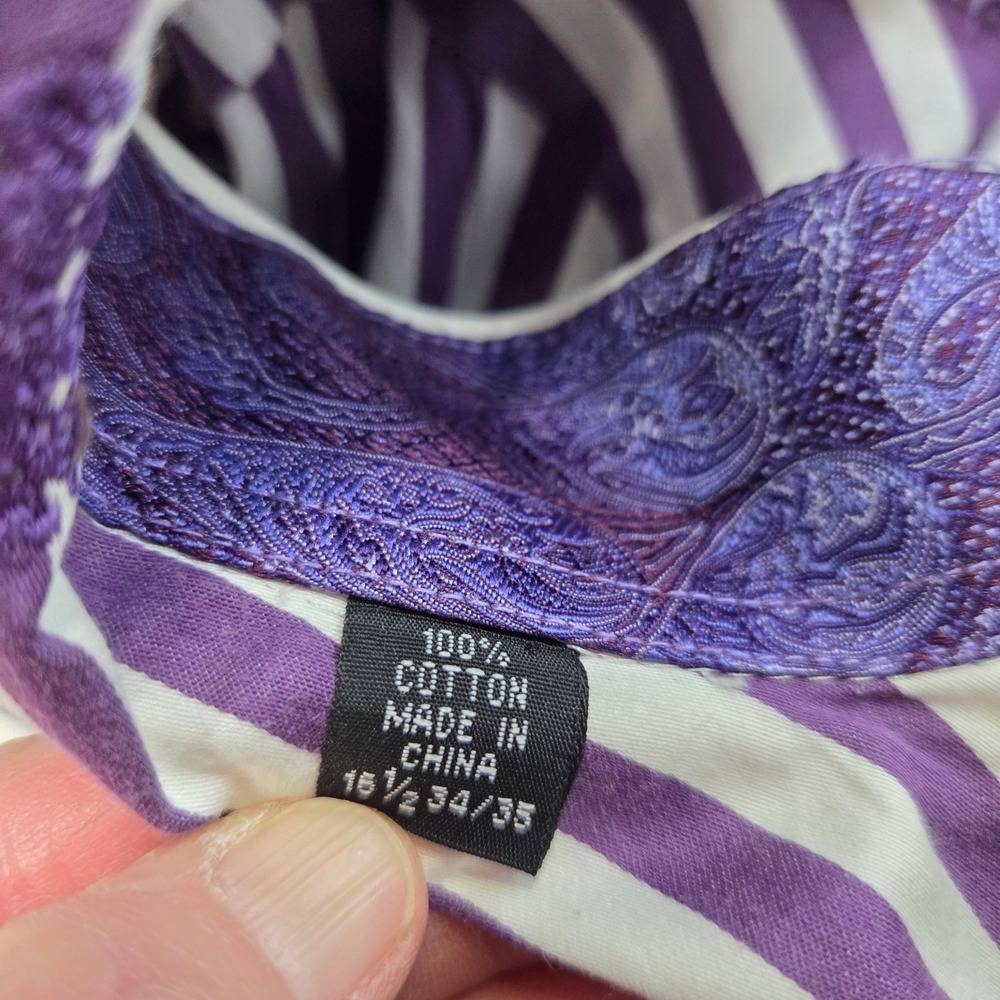 English Laundry Mens Striped Dress Shirt Purple White Button Down 16 1/2 34 35 - Picture 4 of 10